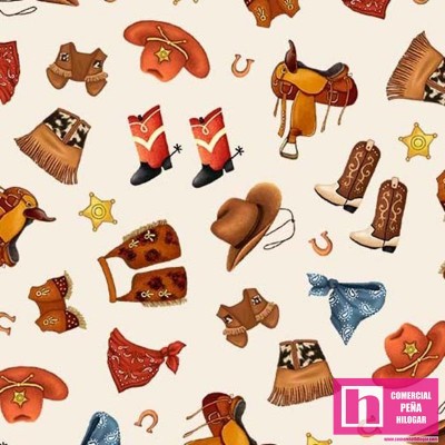 64591 PATCH.AMERICANO ROOTIN TOOTIN (17) 110 CM. ALGODON 100% CREMA/MULTI Venta en piezas de 6.80 M