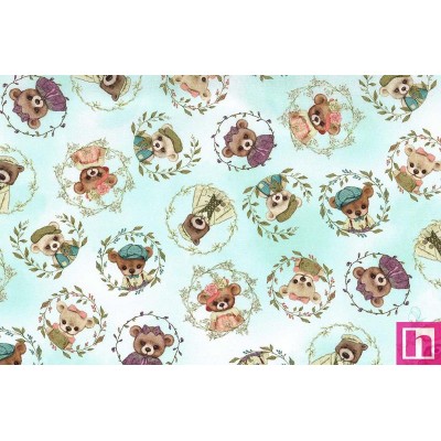 66967 PATCH. AMERICANO BEAR FAMILY PORTRAITS (09) 110 CM. ALGODON 100% MENTA Venta en piezas de 7.00 M