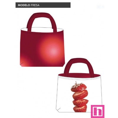 67429 TOTE BAGS FRESA -  REVERSIBLE Y REPELENTE AL AGUA  (09) 45X50 CMS. POLIESTER 100% BLANCO/ROJO Venta en piezas de 1.00 U