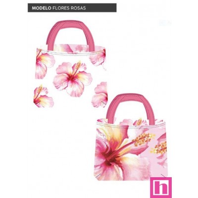 67433 TOTE BAGS FLORES ROSAS - REVERSIBLE Y REPELENTE AL AGUA  (13) 45X50 CMS. POLIESTER 100% BLANCO/ROSA Venta en piezas de 1.0