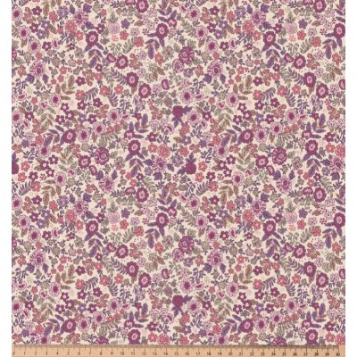 67659 TEJIDO ESTAMPADO SARAH (02) 1.50 M. 115 GR/M2. ALGODON 100% CREMA/VIOLETA Venta en piezas de 10.00 M