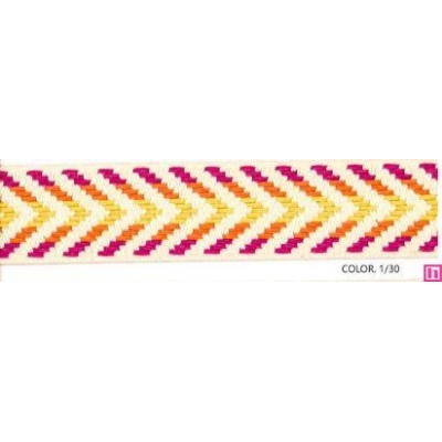 9555-30-1 CINTA JACQUARD 30 MM DANETTE ALGODON 100% NATURAL/AMARILLO Venta en piezas de 25.00 M