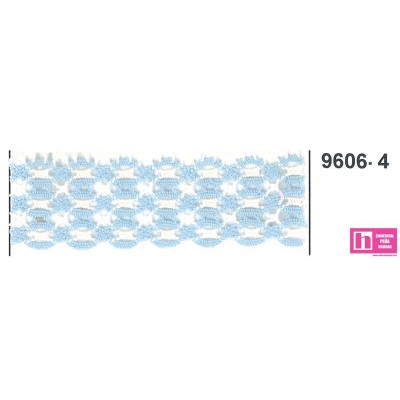 9606-4 PUNTILLA BOLILLO ORAZIO 25 MM. POLIESTER 100% MARFIL/CELESTE Venta en piezas de 25.00 M