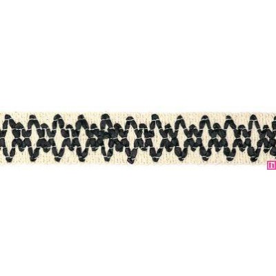 9669-92 GALON FANTASIA JOHARI 30 MM. ALGODON RECICLADO 60%-VISCOSA 40% NATURAL/NEGRO Venta en piezas de 12.50 M