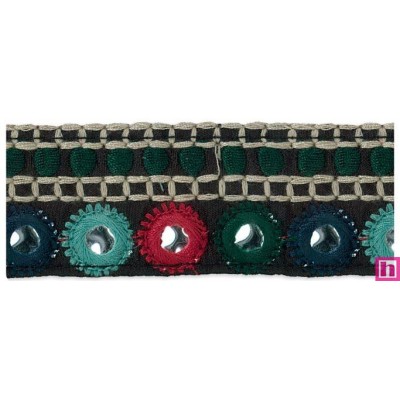 981027-0001 ESPEJO GALON BORDADO 32 MM.  POLIESTER 100%  VERDE Venta en piezas de 9.30 M