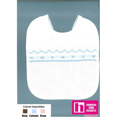 982921-011 CARMELA BABERO 18X21 (01) PIQUE+PANAMA+PUNTILLA POLIESTER 60%-ALGODON 40% BLANCO/ROSA Venta en piezas de...