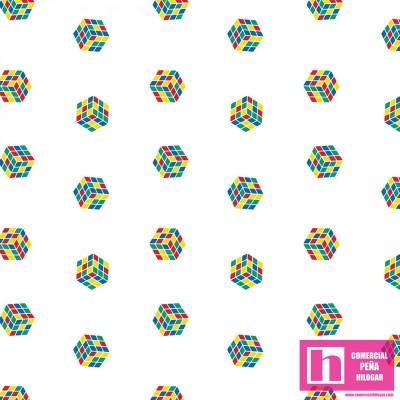 P108-47010237-05 PATCH. AMERICANO RUBIK - TINY CUBES (01) - 110 CM. ALGODON 100% BLANCO/MULTI Venta en piezas de 7.00 M
