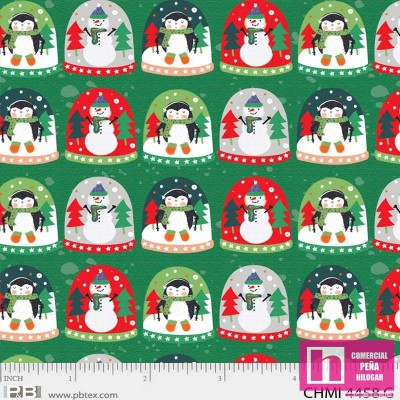 P121-4458 G PATCH. AMERICANO  CHRISTMAS MINIATURES (06)  110 CM. ALGODON 100% VERDE Venta en piezas de 7.00 M