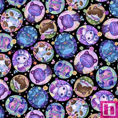 P121-CKIT5608K PATCH. AMERICANO CRAZY KITTIES (03) 110 CM. ALGODON 100% NEGRO/MULTI Venta en piezas de 7.00 M