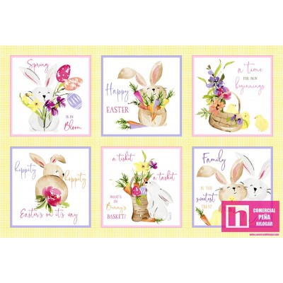 P121-HEAS4967PA PATCH. AMERICANO HOPPY EASTER (01) PANEL 60X110 CM. ALGODON 100% BLANCO/MULTI Venta en piezas de 7.00 M