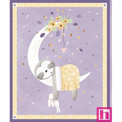 P121-SSLO5193PA-C PATCH. AMERICANO SLEEPY SLOTH (14) PANEL 90X110 CM. ALGODON 100% LILA Venta en piezas de 7.00 M