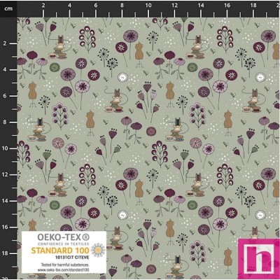 P137-4504-079 PATCH.AMERICANO BOBBINS AND BLOOMS (14) 110 CM. ALGODON 100% VERDE Venta en piezas de 6.00 M