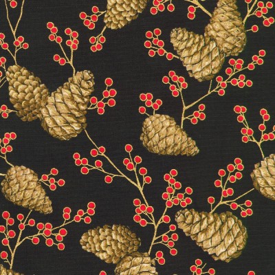 P137-SRKM-23705-2 PATCH. AMERICANO HOLIDAY FLOURISH - FOREST GLEN (41) 110 CM. ALGODON 100% NEGRO/DORADO METALLIC Venta en pieza