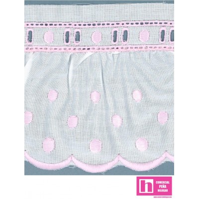 11698/02-7 TIRA BORDADA FRUNCIDA LIONETTA 80 MM. POL.60%-ALGODON 40% BLANCO/ROSA Venta en piezas de 11.00 M