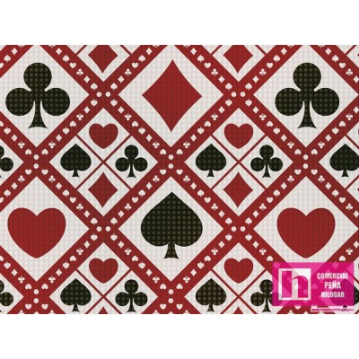 62818 TEJIDO ESTAMPADO POKER (01) 1.50 M. ALGODON 100% BLANCO/ROJO Venta en piezas de 5.00 M