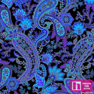 64600 PATCH.AMERICANO OPULENT FLORAL (07) 110 CM. ALGODON 100% NEGRO/AZUL Venta en piezas de 6.80 M