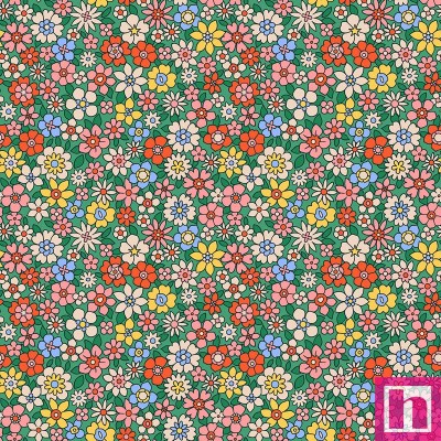 67199 TEJIDO ESTAMPADO LIBERTY CRETA (02) 1.40 M. 110 GR/M2. ALGODON 100% VERDE/MULTI Venta en piezas de 10.00 M