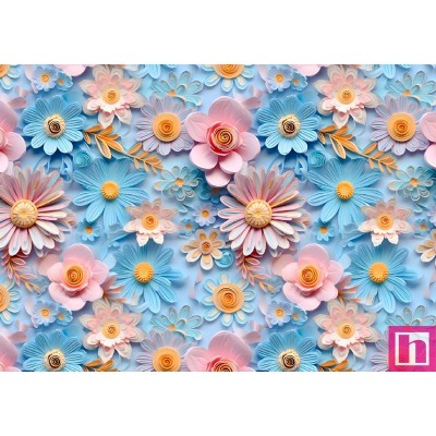 67497 PERCALE ESTAMPADO 3D FLOREAL (02) 1.50 M. 115 GR/M2. ALGODON 100% CELESTE/MULTI Venta en piezas de 10.00 M