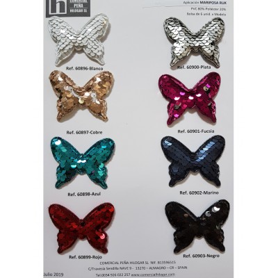 60900 APLICACION MARIPOSA LENTEJUELAS RUK 6X5 PVC 80%-POL 20% PLATA VENTA EN BOLSAS DE 6 UNIDADES