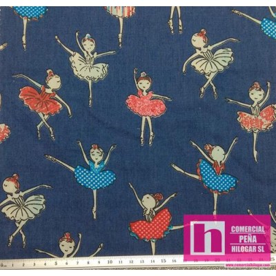 56965 BAILARINA DENIM ESTAMPADO (01) 1.60 M. ALG.70%-POL.30% DENIM VENTA EN PZAS. DE 10 M. APROX.