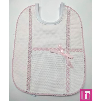 983399-011 BABERO PIQUE+PANAMA TRIANA 18X23 POL 60%-ALG 40% ROSA/BLANCO VENTA EN BOLSA DE 3 UDS.