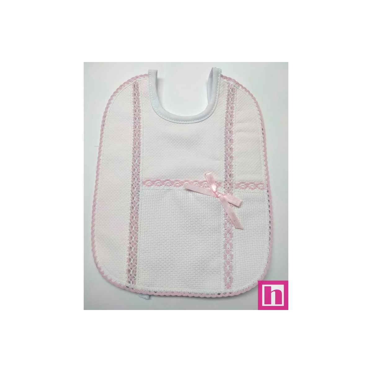 983399-011 BABERO PIQUE+PANAMA TRIANA 18X23 POL 60%-ALG 40% ROSA/BLANCO VENTA EN BOLSA DE 3 UDS.