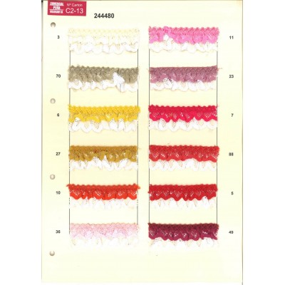 244480-36 FILIPA PUNTILLA FRUNCIDA DOBLE CINTA POLIAMIDA 100% BLANCO/ROSA BEBE Venta en piezas de 25.00 M