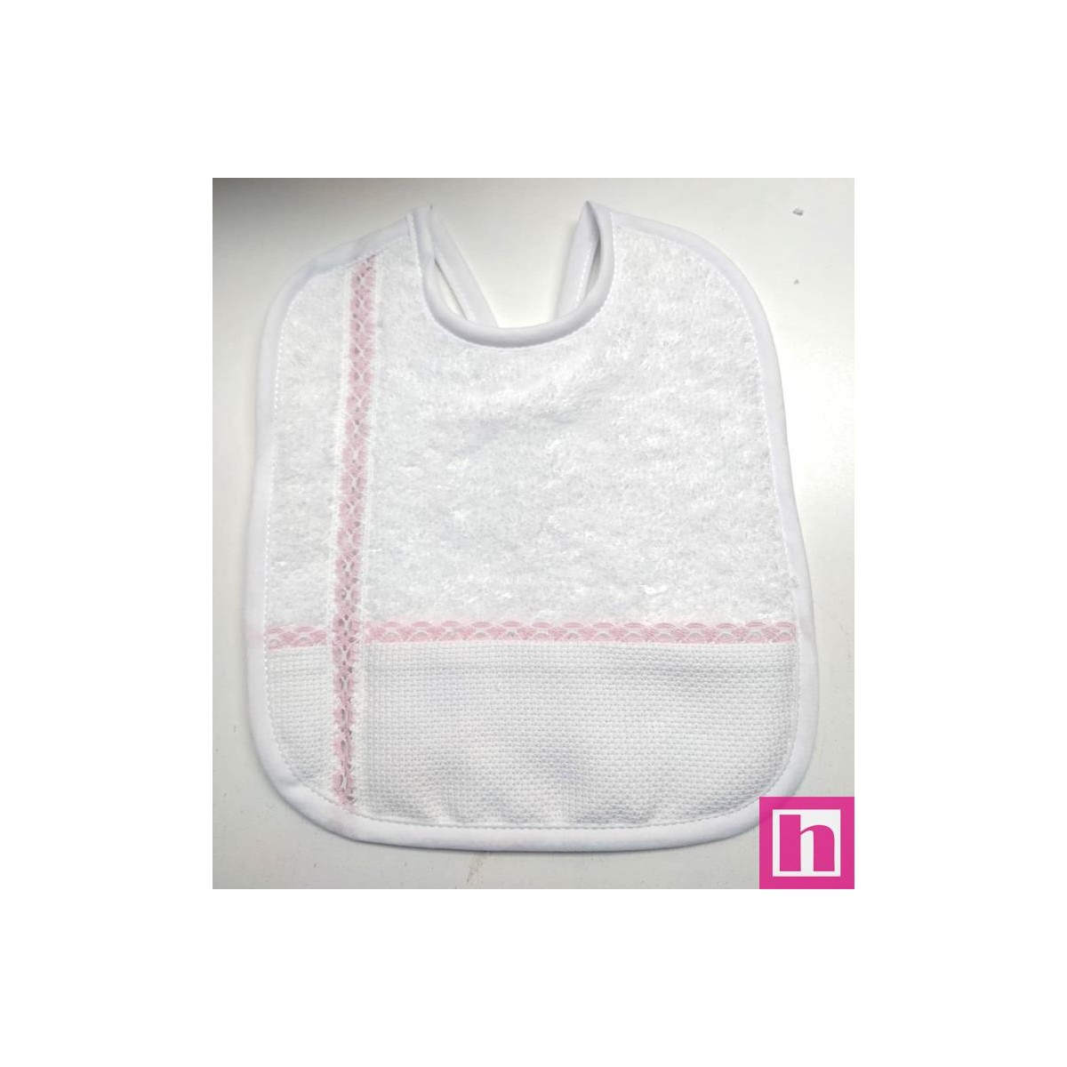 983406-011 BABERO RIZO+PANAMA ALKAX 19X22 POL 60%-ALG 40% BLANCO/ROSA VENTA EN BOLSA DE 3 UDS.