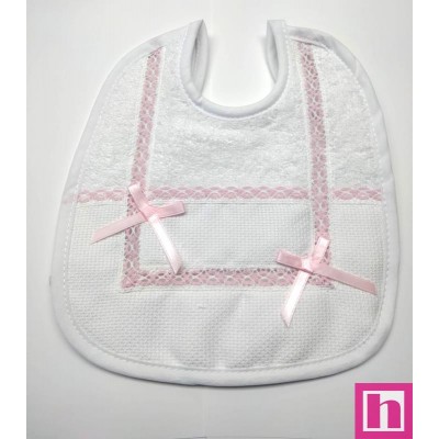 983411-011 BABERO RIZO+PANAMA PRADO 20X22 POL 60%-ALG 40% BLANCO/ROSA VENTA EN BOLSA DE 3 UDS.