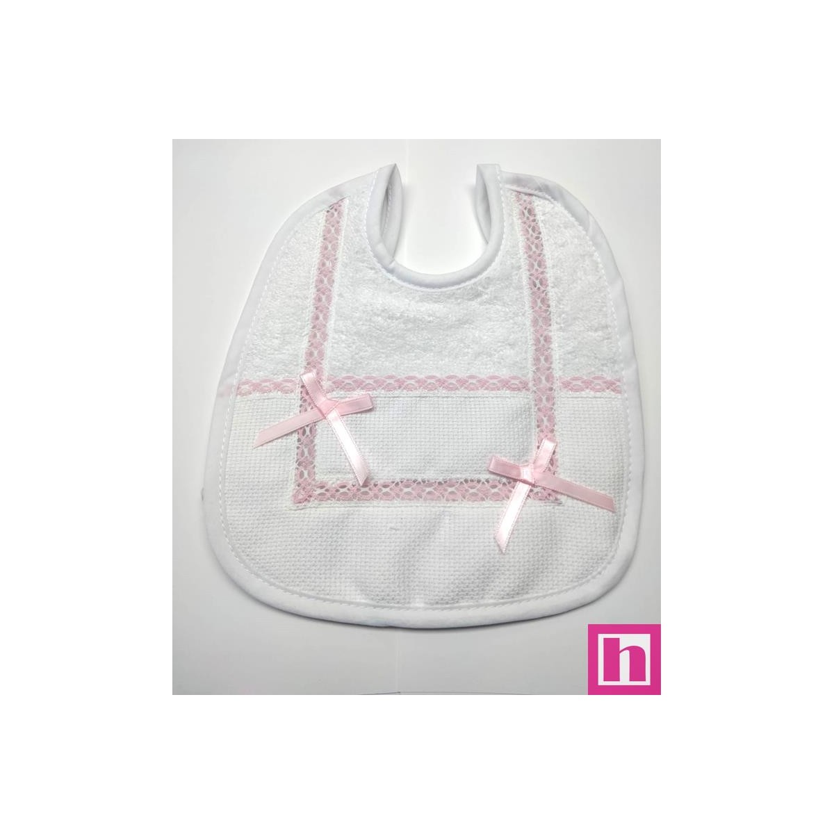 983411-011 BABERO RIZO+PANAMA PRADO 20X22 POL 60%-ALG 40% BLANCO/ROSA VENTA EN BOLSA DE 3 UDS.