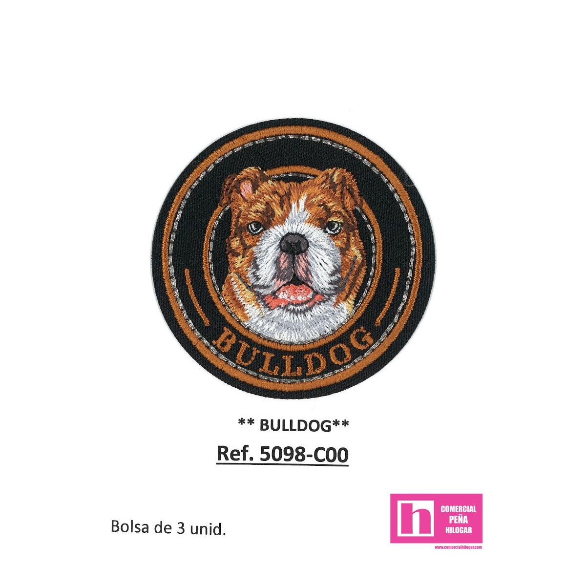 5098-C000 APLICACION TERMOADHESIVA BULLDOG 60 MM POL 100% NEGRO VENTA EN BOLSAS DE 3 UD. APROX