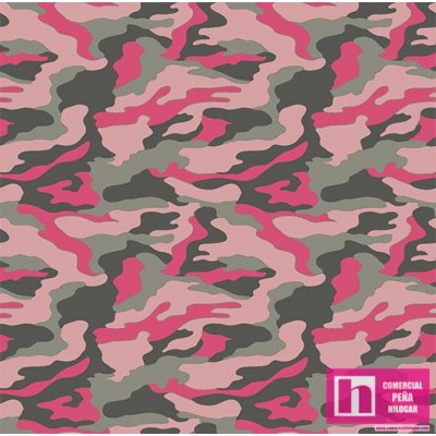 62789 TEJIDO ESTAMPADO CAMUFLAJE (01) 1.50 M. ALG 100% CAZA/ROSA VENTA EN PZAS. DE 10 M APROX.