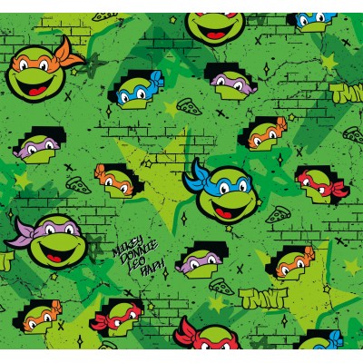 67239 TEJIDO ESTAMPADO TORTUGAS NINJA (00) 1.40 M. 130 GR/M2 ALGODON 100% VERDE Venta en piezas de 6.00 M