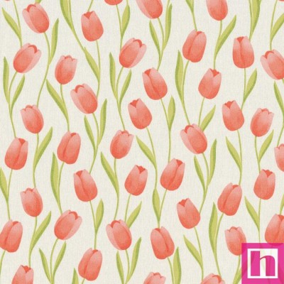 67265 LONETA HALP PANAMA ESTAMPADA ABRIL (02) 1.40 M.-205 GR/M2- ALG. 80%-POL. 20% MARFIL/TULIPAN Venta en piezas de 7.00 M