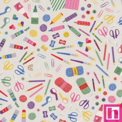 67269 LONETA HALP PANAMA ESTAMPADA SCHOOL (01) 1.40 M.-205 GR/M2- ALG. 80%-POL. 20% MARFIL/MULTI Venta en piezas de 7.00 M