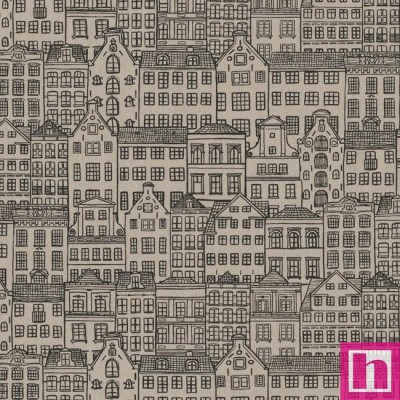 67281 LONETA HALP PANAMA ESTAMPADA COSTA (01) 1.40 M.-205 GR/M2- ALG. 80%-POL. 20% CRUDO/NEGRO Venta en piezas de 7.00 M