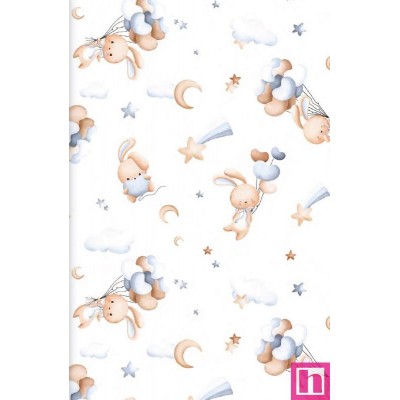 67534 PIQUE ESTAMPADO XINAIR (01) 1.50 M. 170 GR/M2. ALGODON 100% BLANCO/CELESTE Venta en piezas de 6.00 M