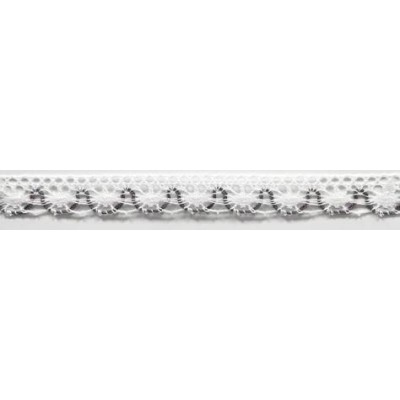 9623-35 PUNTILLA BOLILLO ACHIOTE 15 MM. POLIESTER 100% BLANCO/PURPURA Venta en piezas de 25.00 M