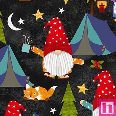 P140-8250-99 PATCH. AMERICANO CAMPING GNOMES (02) 110 CM. ALGODON 100% NEGRO Venta en piezas de 6.80 M