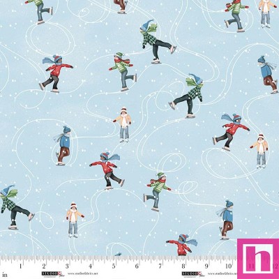 P140-8308-11 PATCH. AMERICANO CHRISTMAS VILLAGE (07) 110 CM. ALGODON 100% CELESTE Venta en piezas de 7.00 M