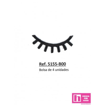 5155-B00 APLICACION TERMOADHESIVA PESTAÑA FANTASIA 45 X 15 MM POLIESTER 100% NEGRO Venta en piezas de 4.00 U