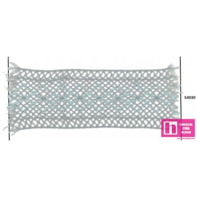 54030 ANDREU ENTREDOS BOLILLO 55 MM. POLIESTER 50%-LINO 50% GRIS/CELESTE Venta en piezas de 15.00 M