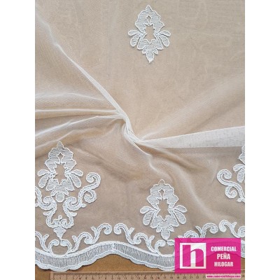 59456 YETER TUL BORDADO AMBOS LADOS 1.50 MTS. POLIESTER 100% NATURAL Venta en piezas de 15.00 M