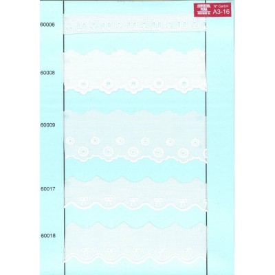 60018-000 BORDADO BATISTA AISARA POLIESTER 60%-ALGODON 40% BLANCO Venta en piezas de 13.80 M