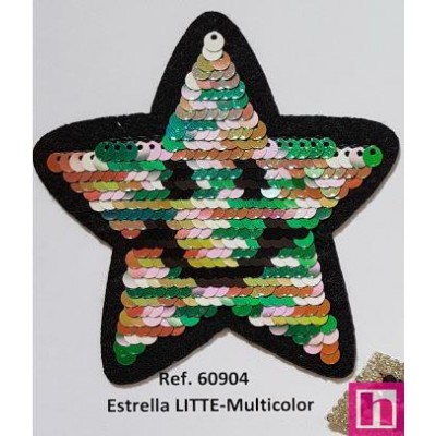 60904 APLICACION ESTRELLA LENTEJUELAS TERMO-ADHESIVA LITTE 9X9 POLIESTER 50%-PVC 50% MULTICOLOR Venta en piezas de 6.00 U