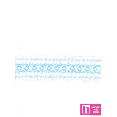 61515 ENTREDOS BOLILLO FABRICIO 40 MM. POLIESTER 100% BLANCO/CELESTE Venta en piezas de 15.00 M