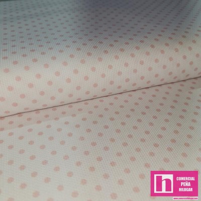 64173-4010 PIQUE ESTAMPADO BERNAL (18)-TOPOS 1.60 M. 170 GR/M2. ALGODON 100% BLANCO/ROSA Venta en piezas de 6.00 M