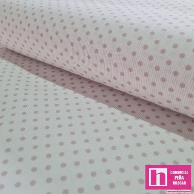 64173-5007 PIQUE ESTAMPADO BERNAL (19)-TOPOS 1.60 M. 170 GR/M2. ALGODON 100% BLANCO/MAQUILLAJE Venta en piezas de 6.00 M