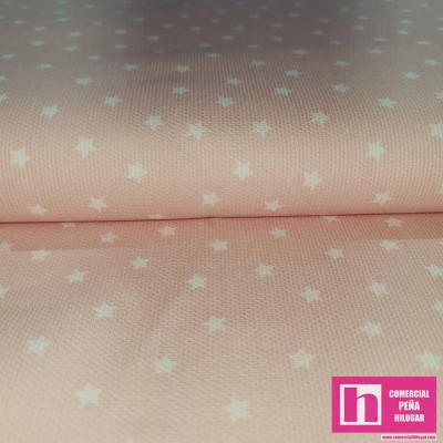 64175-4010 PIQUE ESTAMPADO BERNAL (34)-ESTRELLAS 1.60 M. 170 GR/M2. ALGODON 100% ROSA/BLANCO Venta en piezas de 6.00 M