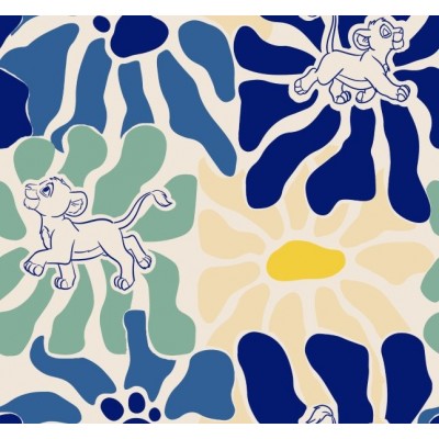 67671 TEJIDO ESTAMPADO EL REY LEON-SIMBA (00) 1.40 M. 130 GR/M2 ALGODON 100% AZUL Venta en piezas de 6.00 M